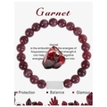 Handmade garnet beaded bracelet featuring deep red translucent stones on display card - Style With Metal Tag / Garnet