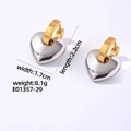 Minimalistische 16K gouden oorringen met gepolijste zilveren hart hanger, 2,2 cm bij 1,7 cm - Gouden Hoop Zilveren Hart (-29) / Goud en Zilver
