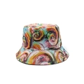 Detail of colorful 3D abstract spiral floral print on polyester bucket hat fabric - One Size / Rainbow Floral Abstract Pattern (01)