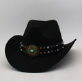Classic black suede western cowboy hat with turquoise concho and decorative studs - Black (Turquoise Band)