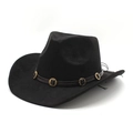 Classic black western cowboy hat with wide brim and bronze decorative metal buckles - M (56-59cm) / Black