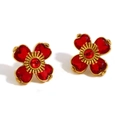 Boucles d'oreilles fleurs vintage en acier inoxydable doré 18 carats et zircons rouges - Puces d'Oreilles Fleur en Zircone Rouge-Doré