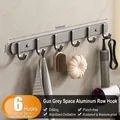 Space aluminum bathroom robe hook rail in gunmetal grey with 6 hooks, 560mm length - 6 Hooks / Gunmetal