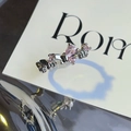 S925 sterling silver adjustable ring with three pink pear-cut zircon heart accents - J4427 Silver Triple Pink Heart Ring