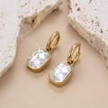 Orecchini a cerchio in acciaio inossidabile dorato con grande ciondolo in cristallo - ER-50 Zirconia Rettangolare Grande