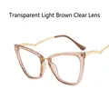 Gafas de ojo de gato color té transparente con patillas de metal dorado onduladas - Lentes Transparentes / Té Transparente