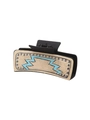 Rectangle matte black hair claw with beige lightning bolt pattern for women - Black Blue Lightning Vintage (90137)