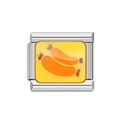 Dettaglio charm rettangolare argento con smalto giallo e motivi a salsiccia arancione - Salsicce arancioni