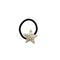 Black elastic hair tie with a silver star pendant featuring a unique hammered texture - Star 3.5cm / Silver