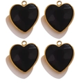 Set of four heart-shaped black crystal pendants with gold stainless steel frames - Heart Shape / Black