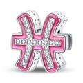 Pink Pisces zodiac charm bead with white cubic zirconia inlay for DIY bracelets - Pink Pisces Bead