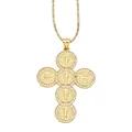 Collar con cruz de San Benito dorada con circonitas blancas y cadena de bolitas - Cruz de Medalla de San Benito