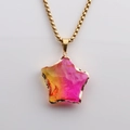 Macro shot of gold-plated star pendant with pink and yellow gradient glass on chain - 60CM Box Chain / Pink-Yellow Gradient (Style D)