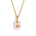 Collana placcata oro 18K con ciondolo rettangolare in acrilico rosa e dettaglio stella - Rosa Tenue (Oro-9)