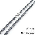 Collier chaîne à maillons en acier gris foncé, 660x5mm avec fermoir mousqueton - Gris Argent 660x5mm 40g(KN295421-KFC)