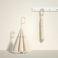 Cream colored inverted umbrella with C-shaped handle and hollow pattern on canopy - Wutong Beige - Automatic Inverted