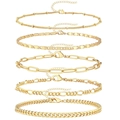 Five-piece set of gold layered bracelets featuring cuban, paperclip and bead chains - Golden Bead, Flat, Paperclip and Cuban Twist Set