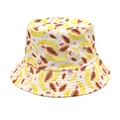 Dettaglio della stampa banana e papaya su un cappello a secchiello reversibile in cotone - M(56-58cm) / Bianco