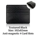Slim black carbon fiber RFID blocking card holder with four slots, size 102x82mm - 102x82mm / RFID 4 Slots / Carbon Fiber Black