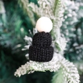 Mini black knitted Christmas hat with white pompom for holiday decor and finger puppets - Black