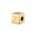 Detailed view of 14K gold plated stainless steel cube bead with engraved letter Z - Letter Z / Gold
