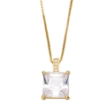 Minimalist gold necklace featuring a large square zircon pendant and box chain on white - White