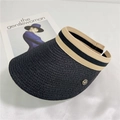 Detail of black straw sun visor with yellow stripe band and golden M letter emblem - Adult Size (56-58cm) / Black M Tag Visor