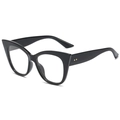 Fashionable oversized cat eye sunglasses in glossy black finish with metal rivets - Black Frame Clear Lens