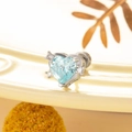 Silver steel heart piercing stud with light blue zircon and arrow accents - Light Sea Blue (Single Piece)