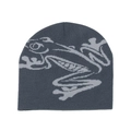 Close-up of gray beanie showing detailed knit texture and abstract jacquard pattern - Gray