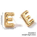 Polished gold bubble letter E stud earring with detailed size and weight dimensions - Letter E (E01698-E)