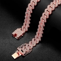 Hip hop Cuban link chain necklace in rose gold finish with paved sparkling diamonds - 18cm / Rose Gold