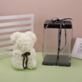 White foam rose bear with black ribbon and matching transparent gift box on pink background - 23CM Bear+Gift Box+Light / Pure White