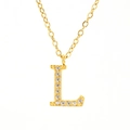 Titanium steel necklace with gold-plated letter L pendant and sparkling crystals - Letter L (Includes Chain)