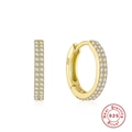 S925 sterling silver gold plated hoop earrings with double row sparkling zircon stones - 925 Silver / Gold Color-Style 4