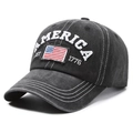 Gorra de béisbol de algodón lavado negro vintage con bandera de EE. UU. y bordado 1776 - Negro