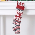 Knitted Christmas stocking with red reindeer and snowflake patterns for holiday gifting - 46cm (18 inch) / White Reindeer Style