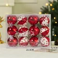 Set of 12 red and white electroplated Christmas ball ornaments in a clear gift box - Red