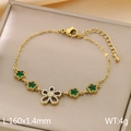 Bracciale dorato in acciaio inossidabile con fiore di zircone e stelle verdi - Stile Fiore Verde (KB185511-HM)