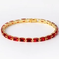 Golden bracelet with rectangular red zircon stones and a classic fold-over clasp - Red Zircon Gold