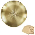 Brushed brass triple moon pentagram altar plate with star pattern and good luck cards - World Wyrd (Include 12 Cards) / 14cm