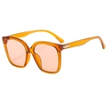 Modern oversized retro sunglasses with transparent orange frame and silver temple accents - Tea Frame Light Tea Lens