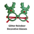 Christmas reindeer glasses with green sequin antlers and red frames for festive holiday party - Green Colorful Reindeer Head Glasses