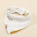 Four-layer cotton gauze baby bib with rainbow print and adjustable snaps on beige background - White Rainbow + Ginger