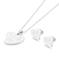 Silver titanium steel jewelry set with heart-shaped crystal necklace and stud earrings - Steel Color Jewelry Set (KS200543-KFC)