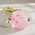 Pink cat paw acrylic oil keychain with glitter sequins and gold lobster clasp decoration - Luminous Pearl Paw Style / Pink