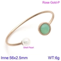 Bracelet jonc en or rose orné d'une pierre précieuse verte et d'une perle de nacre - Style Gemme Verte Or Rose (KB123056-K)