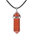 Red jasper hexagonal prism crystal pendant with silver metal bail and black cord - Pendant with Necklace / Red Jasper