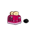 Pin de esmalte de tostadora rosa con tostada de dibujos animados y cierre de goma negro - Tostadora Sonriente (CZ1222-4)