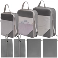7-piece grey travel organizer set with mesh windows and waterproof nylon compression bags - 7-Piece Set (Double Shoe/Drawstring Bags) / Gray
